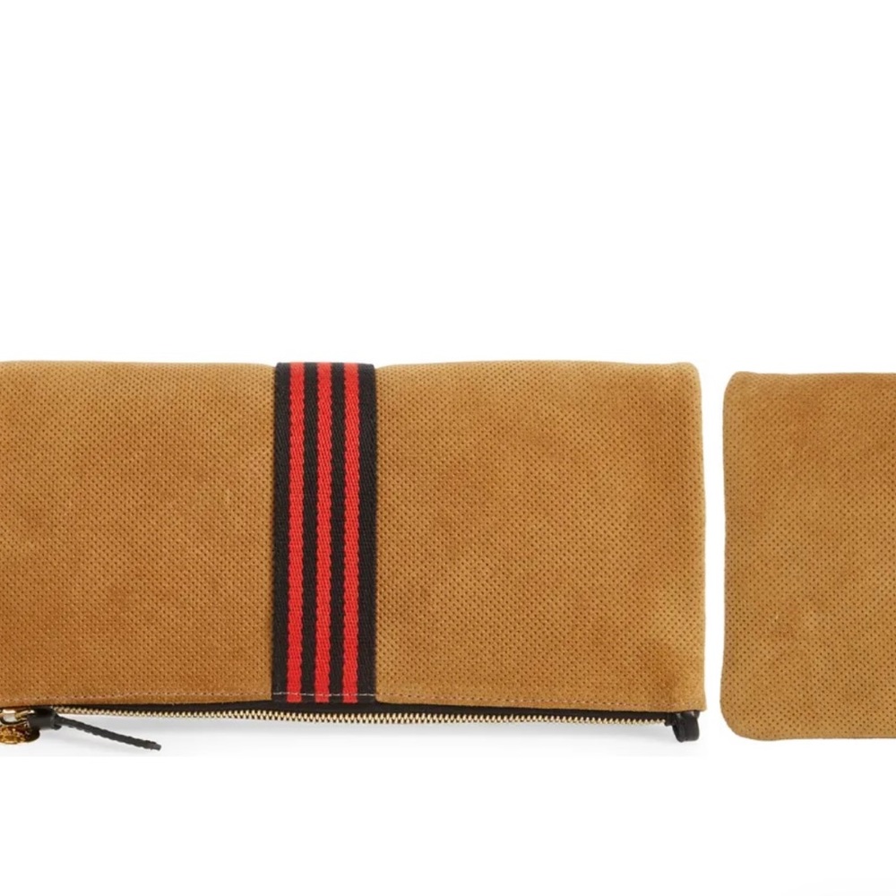🆕Clare V. Perforated Suede Foldover Clutch CAMEL